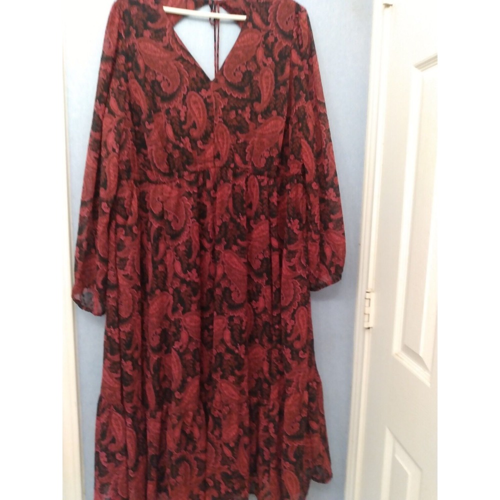 Paisley Midi Dress Long Sleeve Casual Fall Dress Red Black Size Unknown